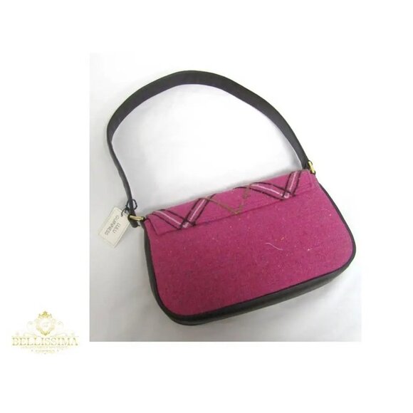 Lulu Guinness Fuchsia Tweed Applique Oak Leaves Maggy Brown Shoulder Bag - Picture 3 of 11